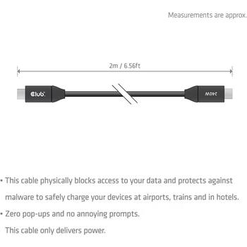 Club3D USB-C strāvas kabelis CAC-2506, 2m, 240W, USB-C uz USB-C, USB PD 3.1 EPR, 48V/5A, E-Marker, datu pārraides bloķētājs, melns (CAC-2506)