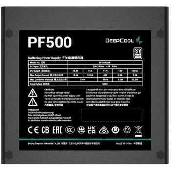 Deepcool Barošanas bloks PF500 R-PF500D-HA0B-EU, 500 W, 120 mm ventilators, 80 PLUS White, 1 x 24 pin ATX, 1 x 8 pin EPS12V (R-PF500D-HA0B-EU)