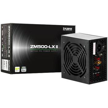 Zalman ZM500-LXII barošanas bloks, 500W, 85%, aktīvais PFC, ATX, 12cm ventilators, 6xSATA, 2xPCIe, 20+4pin, nemodulārs (ZM500-LXII)