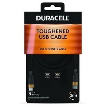 Duracell DRU5020A кабель USB-C на USB-C, 2м, черный, прямой, штекеры (DRU5020A)
