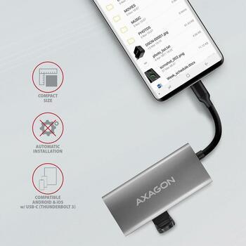 Axagon USB centrmezgls HMC-4G2 4 porti, 2x USB-A 10 Gbps, 2x USB-C 10 Gbps, strāvas kabelis 13 cm (HMC-4G2)