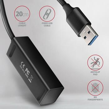 Axagon USB centrmezgls HUE-M1A USB 3.2 4 porti, 20 cm strāvas kabelis, alumīnija korpuss, 1.5A uzlāde (HUE-M1A)