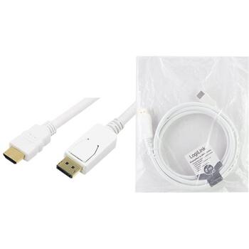 Logilink kabelis DisplayPort uz HDMI CV0055, 2 m, 1920x1080, zelta kontakti, ekranēts, baltā krāsā (CV0055)
