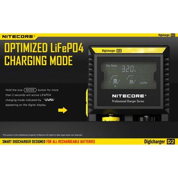 Nitecore Зарядное устройство D2EU, 2 слота, совместимо с Li-ion, Ni-MH, Ni-Cd, ЖК-экран, оптимизированная зарядка (D2EU)