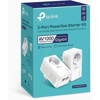 TP-LINK адаптер Powerline TL-PA7027P KIT, 1000 Мбит/с, 2 гигабитных порта, Plug and Play, 300 м рабочее расстояние (TL-PA7027PKIT)