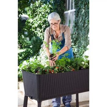 Keter Easy Grow Rattan Waves кашпо, коричневый, 29194592590, 114x49x76см, индикатор уровня воды (29194592590)