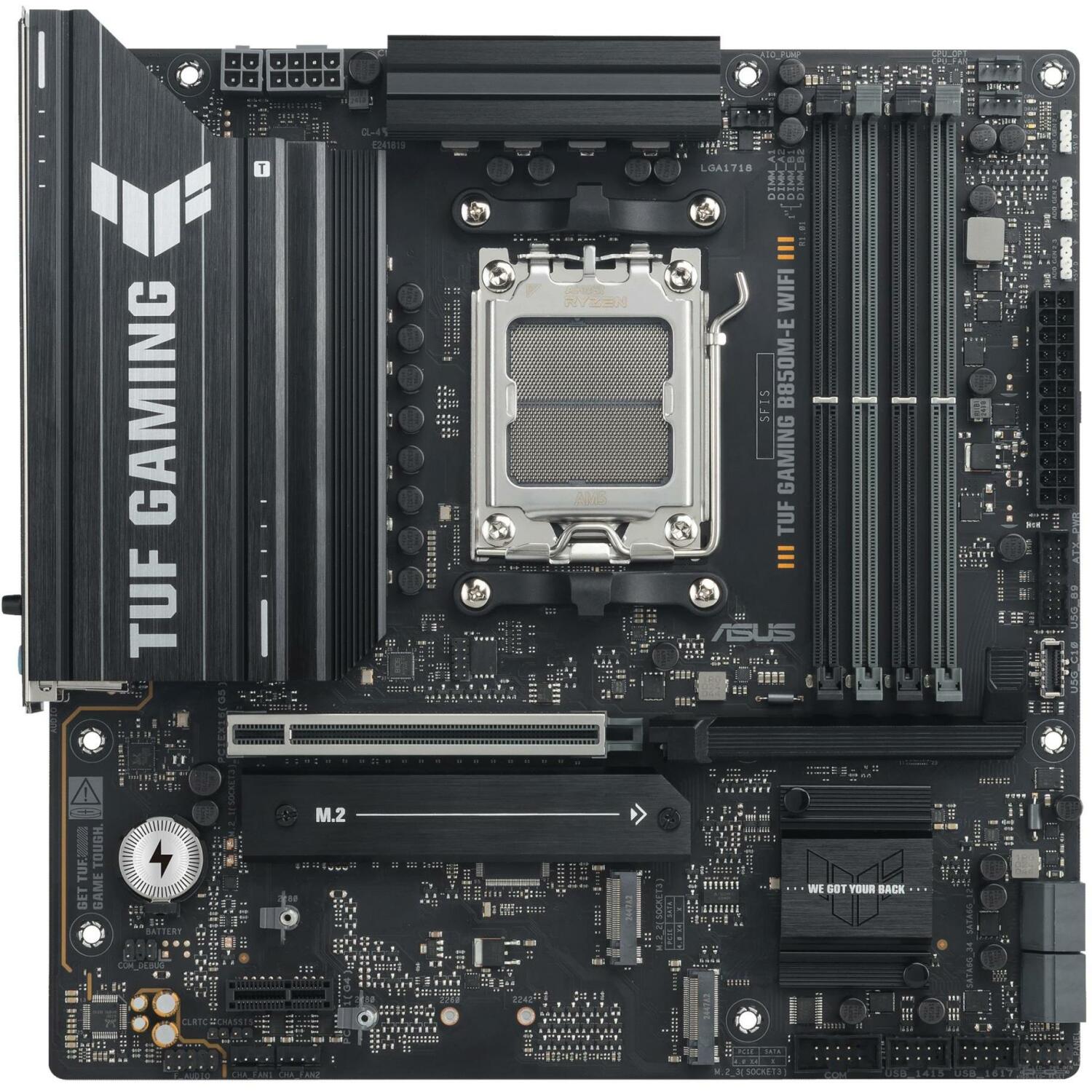 Asus Mātesplate TUF GAMING B850M-E WIFI, AMD AM5, DDR5, 256 GB, 3x M.2, 1x HDMI 2.1, 2.5Gb Ethernet, Wi-Fi 6E (TUF GAMING B850M-E WIFI)