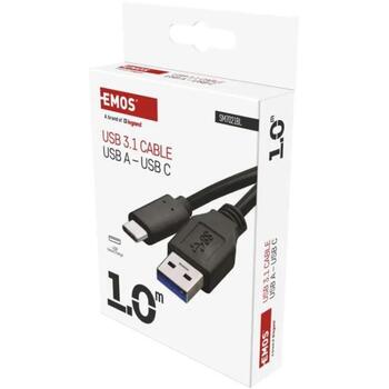 Emos Кабель быстрой зарядки и передачи данных SM7021BL, 1м, черный, USB 3.0 A/C, 18W, 2A, для зарядки/передачи данных (SM7021BL)