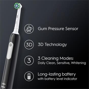 Oral-B elektriskā zobu birste Pro Series 1 Pro1 Black, 1 galva, 3 režīmi, ceļojuma koferis, lādētājs, melna (Pro1 Black)