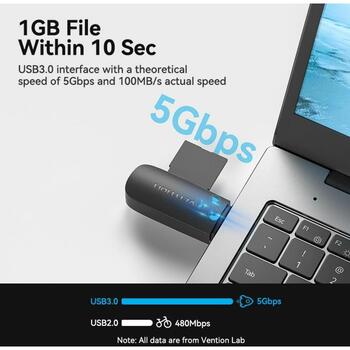 Vention кардридер CLFB0, USB 3.2 Gen 1, 2 слота, 5000 Mbit/s, поддержка 512 ГБ, черный (CLFB0)