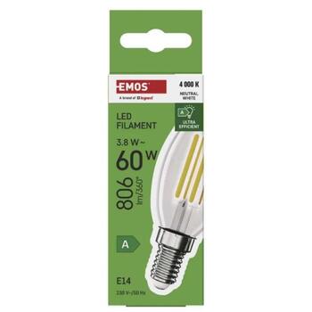 Emos LED лампочка Filament Candle ZF3A43, 3,8 Вт, 806 лм, E14, 230 В, 50 000 часов, нейтральный белый, класс A (ZF3A43)