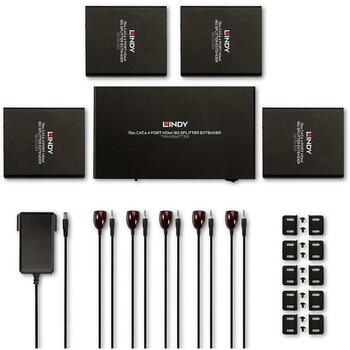 Lindy I/O EXTENDER HDMI 38262 70m, 4K@60Hz, 4 порта, HDR, PoC, 2 года гарантии (38262)