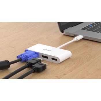 D-Link 3-в-1 USB-C на HDMI/VGA/DisplayPort адаптер DUB-V310, 11см, поддержка 4K, USB-C мужской разъем (DUB-V310)