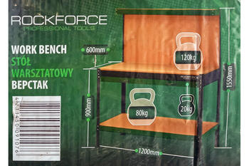 Rockforce металлический верстак RF-01Y0320, 1550x1200x600 мм, 120 кг, высота 900 мм, столешница дерево, зеленый, ящик 20 кг (RF-01Y0320)