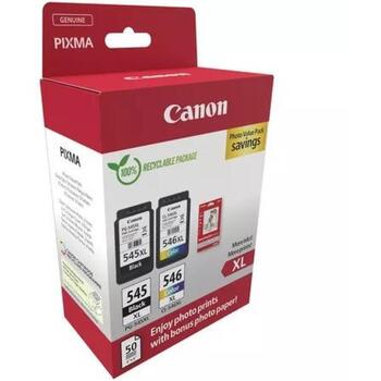 Canon Tusz PG-545XL/CL-546XL Foto Vērtība 8286B011, 15ml melns, 13ml krāsains, 50 loksnes spīdīga foto papīra (8286B011)