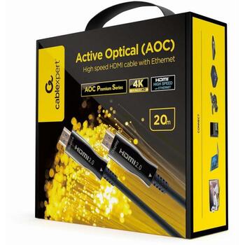 Gembird HDMI AOC kabelis CCBP-HDMI-AOC-20M-02 20 m, HDMI 2.0, 4K UHD 60 Hz, zelta savienotāji, melns (CCBP-HDMI-AOC-20M-02)