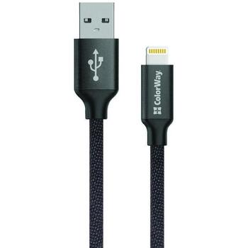 Colorway кабель для данных CW-CBUL004-BK, 1 м, 2.1 А, Apple Lightning/USB, черный, TPE/нейлон, зарядка и передача данных (CW-CBUL004-BK)