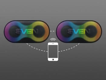 Портативная Bluetooth колонка мощностью 10 Вт с динамически переключаемой RGB подсветкой и защитой от воды IPX5 PS-99 Чёрный SV-022389 Sven (SV-022389)