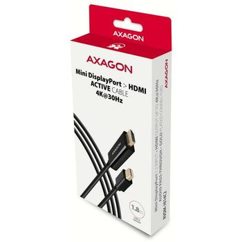 Axagon Видео кабель RVDM-HI14C2 Mini DisplayPort на HDMI 1.8м, 4096 x 2160, 30Гц, активный преобразователь, черный (RVDM-HI14C2)