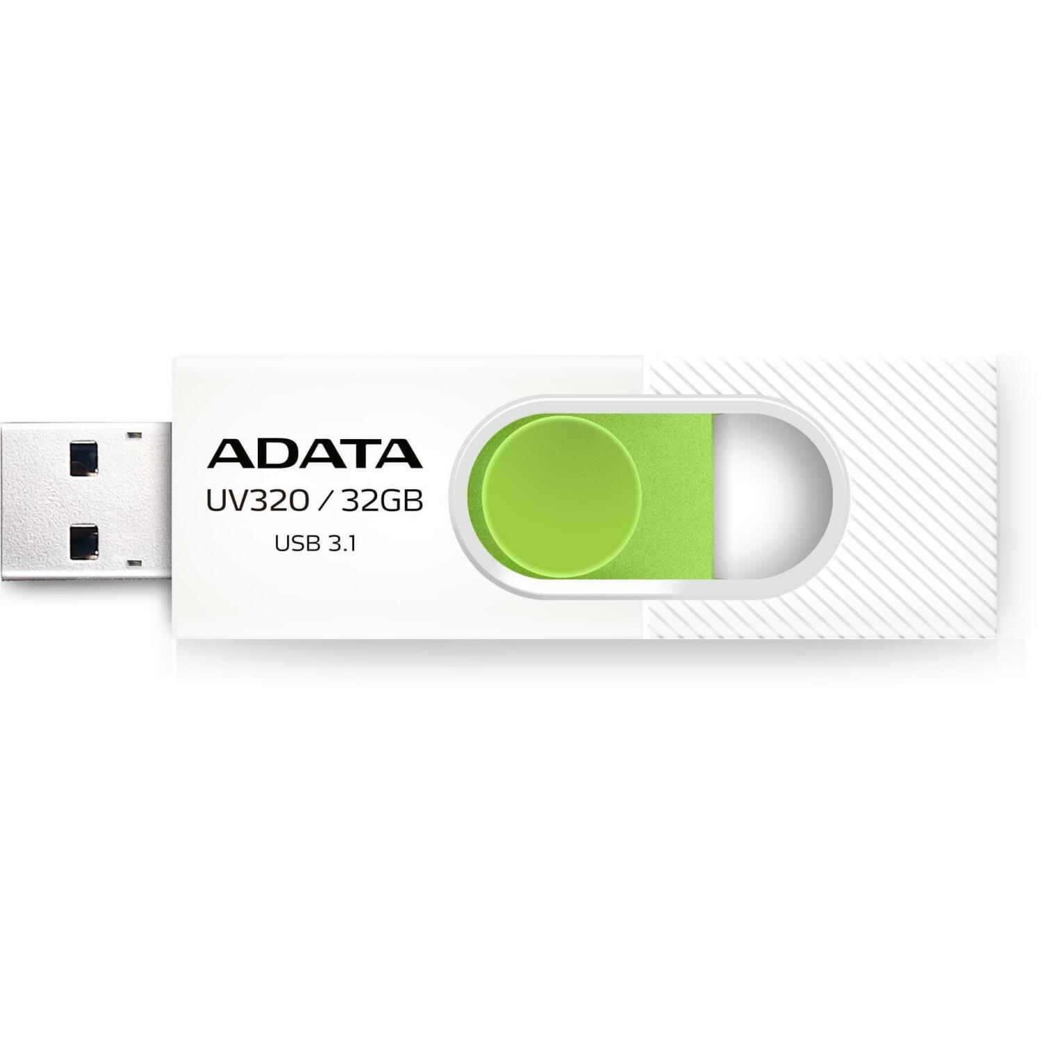 Adata USB флеш-накопитель AUV320-32G-RWHGN 32 ГБ, USB 3.2 Gen 1, слайд-дизайн, зеленый, белый (AUV320-32G-RWHGN)