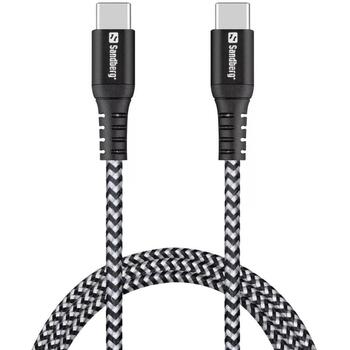 Sandberg USB-C кабель 441-38, 1м, USB 2.0, USB C, USB C, мужской, черный, серый, Кевлар, Нейлон (441-38)