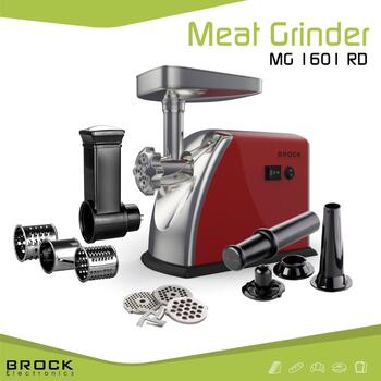 Brock MG 1601 RD мясорубка, 1400W, 2кг/мин, 3 диска, 3/5/7мм, реверс, 85дБ (MG 1601 RD)