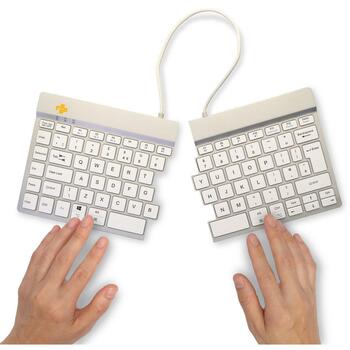 R-Go Tools klaviatūra R-Go Split Break, Bluetooth 5.0, QWERTY, balta, ergonomisks dizains, USB Type-C, 1.02 m kabelis (RGOSBUKWLWH)