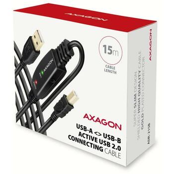 Axagon USB кабель ADR-215B, 15м, активный, USB 2.0 A-M, B-M, 1 x USB 3.0 B, источник питания (ADR-215B)