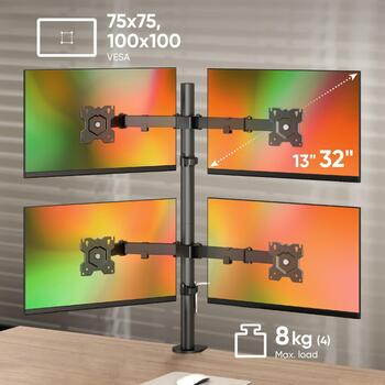 Onkron монитор, D421E-B, 13-32 дюйма, 32 кг, 75 x 75 мм, 100 x 100 мм, черный, регулировка высоты, угол наклона -90 - 90° (D421E-B)
