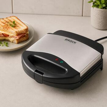 Brock SPM 3006 S тостер для сэндвичей, 750 Вт, 2 сэндвича, антипригарное покрытие, сталь (SPM 3006 S)
