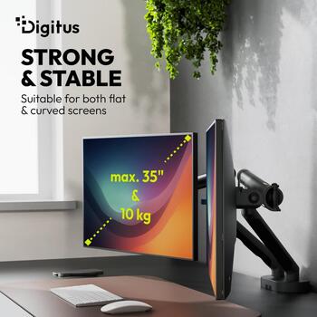 Digitus galda monitors stiprinājums DA-90471, 2x35 collas, 2x10 kg, 20 kg, melns, VESA 75x75 100x100, regulējams (DA-90471)