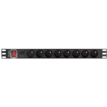 Lanberg Pagarinātājs PDU-08E-0200-BK, 1U, 16A, 8x230V, automātiskais drošinātājs, pārsprieguma aizsargs (PDU-08E-0200-BK)