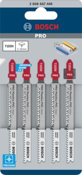 5 figūrzāģa asmeņi T 102 H, Clean for PVC, Figūrzāģiem PRO PLASTICS PVC CLEAN T102H FIGŪRZĀĢA ASMENS, 2608667446, BOSCH (2608667446)