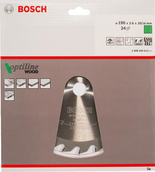 Ripzāģa disks 190x20 mm Optiline Wood, Rokas ripzāģiem PRO WOOD RIPZĀĢA ASMENS, 2608640612, BOSCH (2608640612)