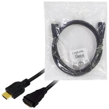 Logilink HDMI удлинительный кабель CH0056, 2 м, HDMI тип A 19 контактов папа на HDMI тип A 19 контактов мама, черный, Ethernet (CH0056)