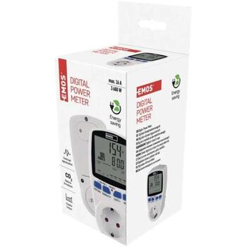 Emos измеритель энергии P5822, 3 680 W, 2 W–3 680 W, 0 kWh–9 999 kWh, 9 999 часов, защита от детей, LED-индикация (P5822)