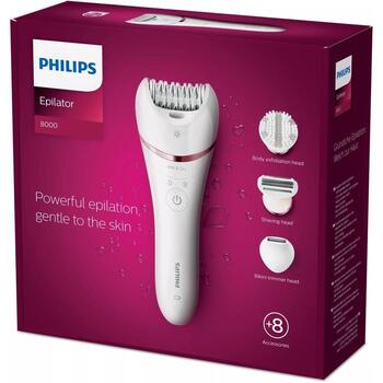 Philips 8000 sērijas epilators BRE735/00, 5.4W, 2 ātrumi, 32 pincetes, 70400 RPM, slapjai un sausai lietošanai, bezvadu (BRE735/00)