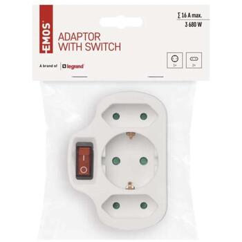 Emos Многофункциональная розетка с выключателем P00282, 1x2P+PE+2x2P, 3 680 W, IP20, защита от детей (P00282)