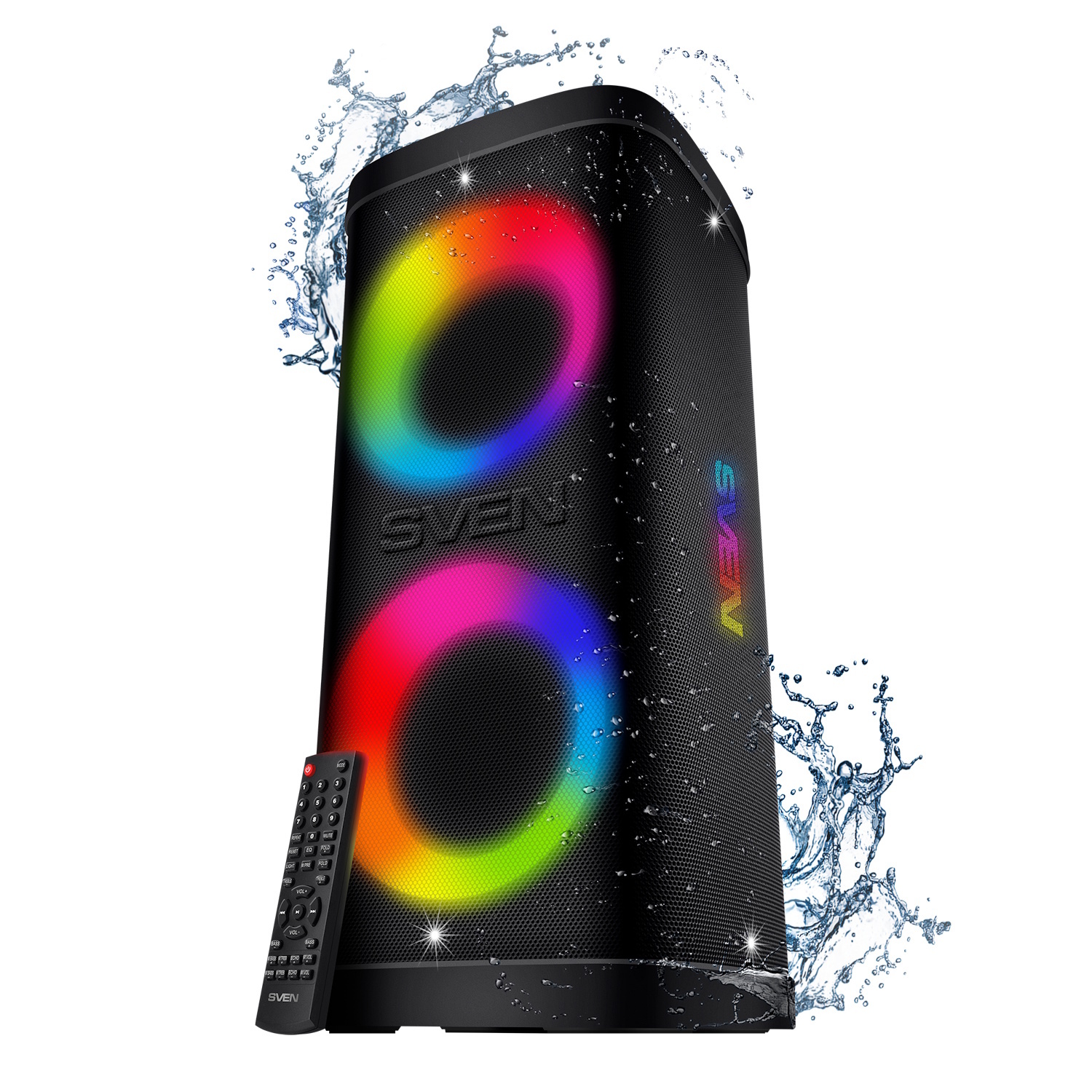 Портативная Bluetooth колонка PS-950 2×80 W (160 W RMS) TWS IPX4 FM USB microSD LED дисплей с аккумулятором Чёрный SV-022396 SVEN (SV-022396)