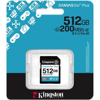 Kingston Canvas Go! Plus SD карта SDG4/512GB, 512 ГБ, 200 МБ/с, UHS-I, U3, V30 (SDG4/512GB)