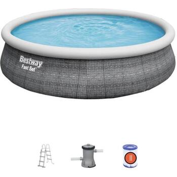 Bestway Надувной бассейн 57372, 12 362 л, 457 x 457 x 107 см, 1 бассейн, фильтровальный насос, лестница безопасности (57372)