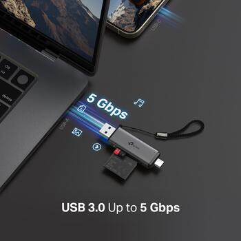 Tp-Link кардридер UA430D, 1*USB 3.0 Type-C, 1*USB 3.0 Type-A, 2TB макс, 200 MB/c, 2 порта, алюминиевый сплав (UA430D)