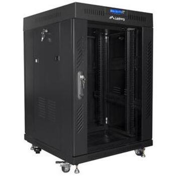 Lanberg Rack шкаф 19 15U 600x600, черный, стеклянная дверь, IP20, 800кг, 4 вертикальные рейки, 2 слота для вентиляторов (FF01-6615-12BL)