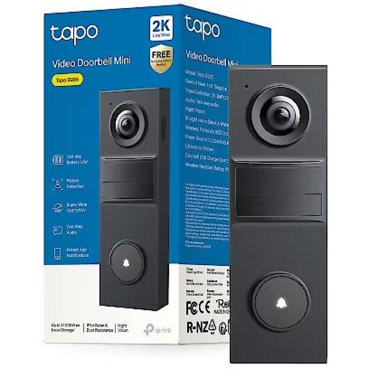 TP-Link видеодомофон Tapo D205, 3 МП, 2304x1296 пикселей, 2.4 мм, F2.2, IP65, H.264, MicroSD до 512 ГБ, аккумулятор 6400 мАч (Tapo D205)
