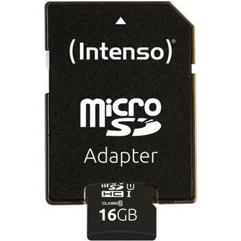 Intenso карта памяти micro SDHC 3423470 16 ГБ, скорость чтения 90 МБ/с, UHS-I, класс 10, адаптер в комплекте (3423470)