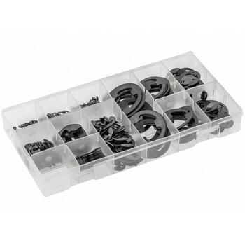 Hogert E-Clip komplekts HT8G515, 300gab, tērauds, 9 izmēri, plastmasas kasešu iepakojums (HT8G515)