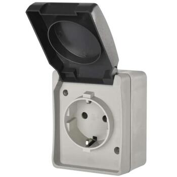 Emos Настенная розетка A1396, 16A, IP44, 65mm, 92mm, 55mm, серый и черный, НЕМЕЦКИЙ дизайн, винтовое соединение (A1396)
