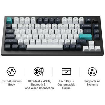 Keychron Клавиатура Q1M-M4 RGB, 81 клавиша, 2.4 GHz, Bluetooth 5.1, механические переключатели, PBT клавиши, 1000 Гц, черный (Q1M-M4)