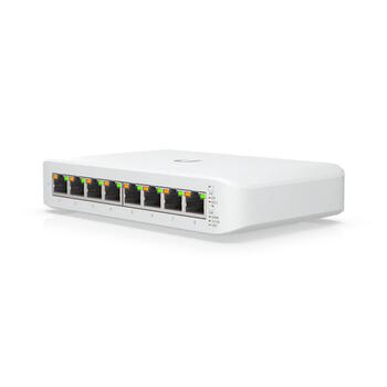 Коммутатор Layer 2 8 портов GbE PoE+ с 8× Gigabit RJ45 4× PoE+ с общим PoE бюджетом 52 Вт компактный desktop wall mount USW Lite 8 PoE Белый Ubiquiti (USW-LITE-8-POE-EU)
