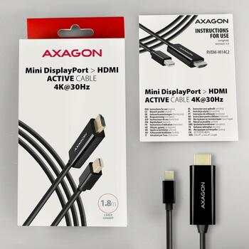 Axagon Видео кабель RVDM-HI14C2 Mini DisplayPort на HDMI 1.8м, 4096 x 2160, 30Гц, активный преобразователь, черный (RVDM-HI14C2)